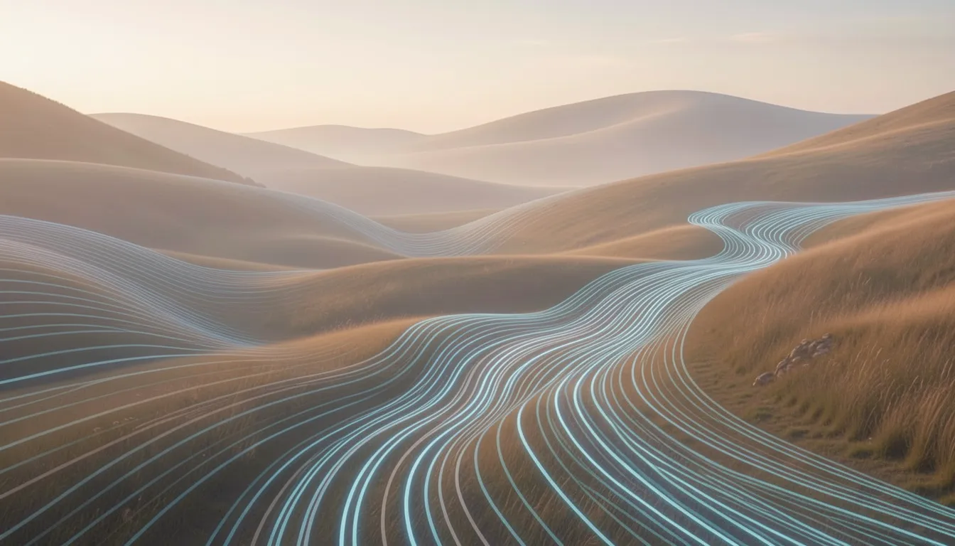 Abstract landscape with flowing lines representing a quiet walking rhythm